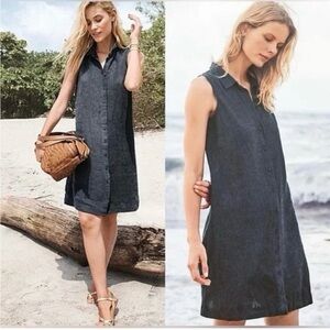 Garnet Hill sz 12 black linen Sleeveless shirt dress button up shift
